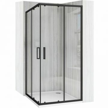 Cabina de dus patrata cu usi glisante negru Rea City 90x90 cm si cadita alba