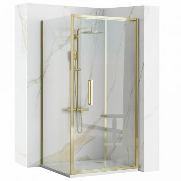 Cabina de dus patrata cu usi pliabile auriu Rea Rapid Fold 90x80 cm
