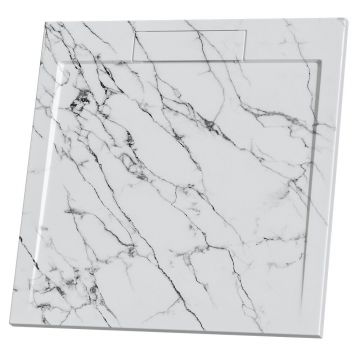 Cadita compozit pentru dus Inter Ceramic patrata 90x90 cm alb mat finisaj marmura
