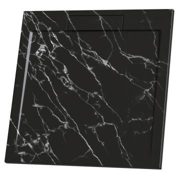 Cadita compozit pentru dus Inter Ceramic patrata 90x90 cm negru mat finisaj marmura