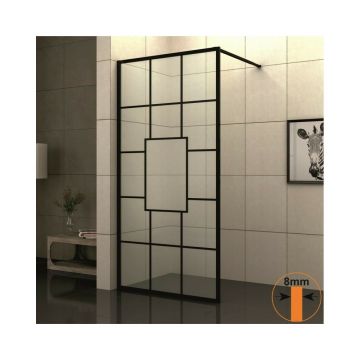 Paravan de dus tip Walk-In Inter Ceramic profil negru 100x200 cm sticla transparenta cu linii negre