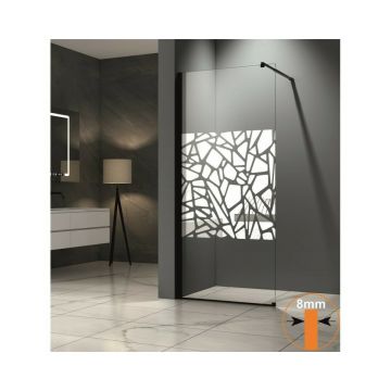 Paravan de dus tip Walk-In Inter Ceramic profil negru - sticla transparenta+elemente albe 70x200 cm