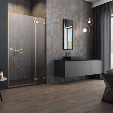 Usa de nisa batanta Essenza Pro Gold 120 cm sticla 6 mm finisaj auriu periat-transparent deschidere dreapta