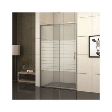 Usa de nisa culisanta Inter Ceramic 100 cm sticla transparenta cu linii albe 5 mm profil crom lucios