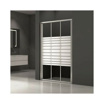Usa de nisa culisanta Inter Ceramic 120 cm sticla transparenta cu linii albe 4 mm profil crom lucios - alb
