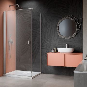 Cabina de dus dreptunghiulara cu usa batanta Radaway Nes KDJ I 100x75 cm finisaj nichel periat-transparent stanga