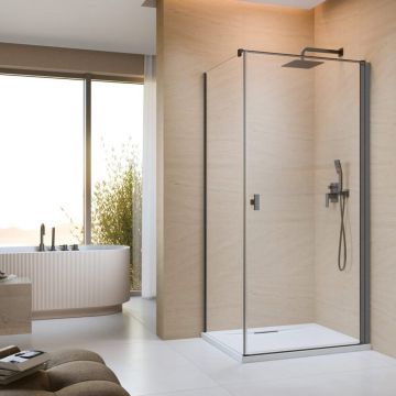Cabina de dus dreptunghiulara cu usa batanta Radaway Nes KDJ I 100x80 cm finisaj GunMetal periat-transparent dreapta