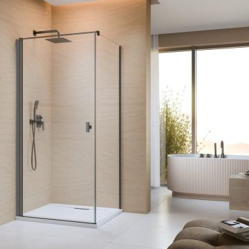 Cabina de dus dreptunghiulara cu usa batanta Radaway Nes KDJ I 100x80 cm finisaj GunMetal periat-transparent stanga