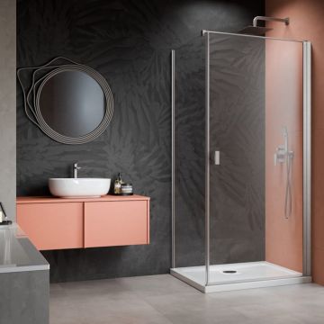 Cabina de dus dreptunghiulara cu usa batanta Radaway Nes KDJ I 100x90 cm finisaj nichel periat-transparent dreapta
