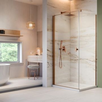 Cabina de dus dreptunghiulara cu usa batanta Radaway Nes KDJ I 90x70 cm finisaj cupru periat-transparent stanga