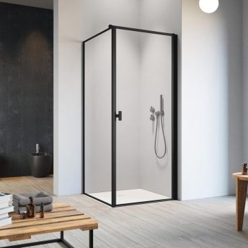 Cabina de dus dreptunghiulara cu usa batanta Radaway Nes KDJ I Frame 100x80 cm finisaj negru mat-transparent dreapta