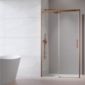 Cabina de dus dreptunghiulara cu usa glisanta Radaway Idea KDJ 120x80 cm finisaj cupru periat-transparent stanga