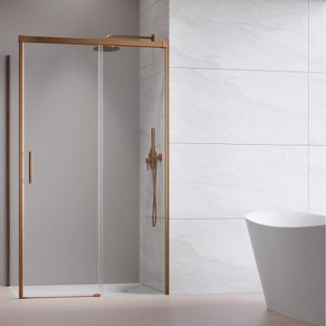 Cabina de dus dreptunghiulara cu usa glisanta Radaway Idea KDJ 140x70 cm finisaj cupru periat-transparent dreapta