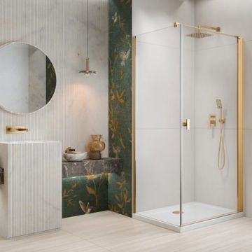 Cabina de dus patrata cu usa batanta Radaway Nes KDJ I 100x100 cm finisaj auriu lucios-transparent dreapta