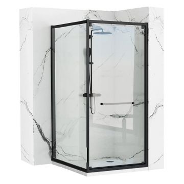Cabina dus cu cadita de dus dreptunghiulara si usa batanta Rea Space In 80x100 negru mat