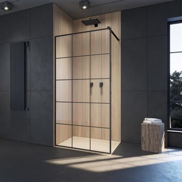 Paravan de dus tip Walk-in Radaway Modo New Black II Factory negru-transparent 100 cm sticla securizata 8 mm