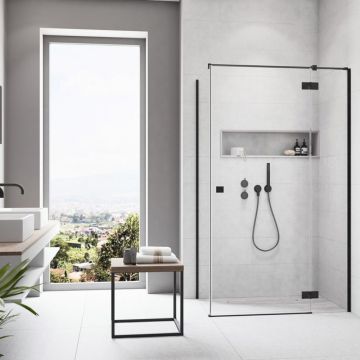Cabina de dus dreptunghiulara cu usa batanta Radaway Essenza KDJ 120x90 cm negru mat-transparent dreapta