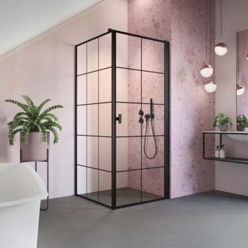 Cabina de dus dreptunghiulara cu usa batanta Radaway Nes KDJ I Factory 100x80 cm finisaj negru mat-transparent dreapta