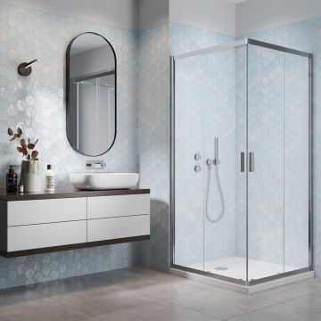 Cabina de dus dreptunghiulara cu usa glisanta Radaway Alienta 80x90 cm crom-transparent