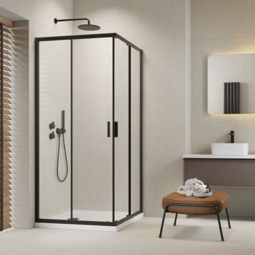 Cabina de dus dreptunghiulara cu usa glisanta Radaway Alienta 80x90 cm negru-transparent