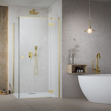 Cabina de dus patrata cu usa batanta Radaway Essenza KDJ 110x110 cm auriu-transparent dreapta