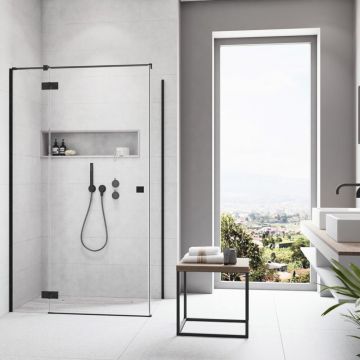 Cabina de dus patrata cu usa batanta Radaway Essenza KDJ 120x120 cm negru mat-transparent stanga