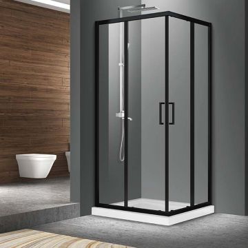 Cabina de dus patrata Fluminia Hector N cu usi culisante 80x80 cm negru