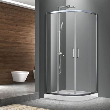Cabina de dus semirotunda Fluminia Meda cu usi culisante 90x90 cm crom