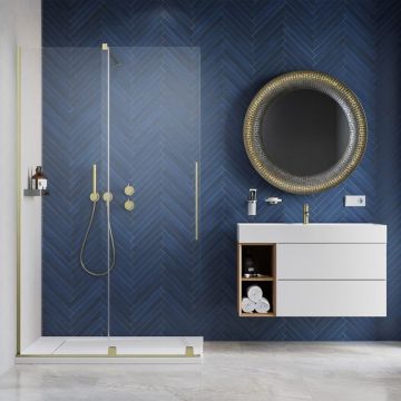 Paravan de dus tip Walk-in Radaway Furo auriu periat-transparent 80 cm sticla securizata 8 mm stanga