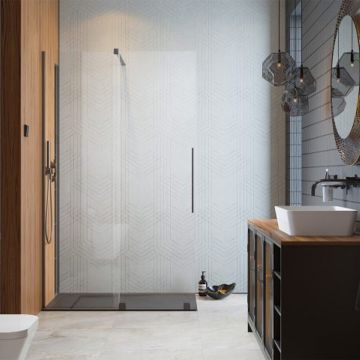 Paravan de dus tip Walk-in Radaway Furo GunMetal periat-transparent 90 cm sticla securizata 8 mm stanga