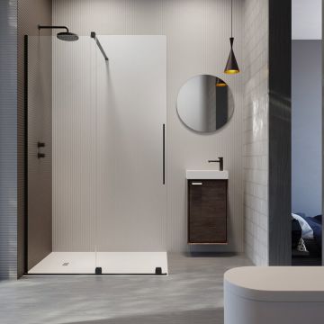 Paravan de dus tip Walk-in Radaway Furo negru-transparent 150 cm sticla securizata 8 mm stanga