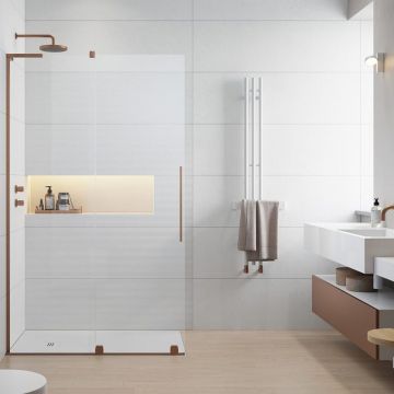 Paravan de dus tip Walk-in Radaway Furo SL cupru periat-transparent 110 cm sticla securizata 8 mm stanga