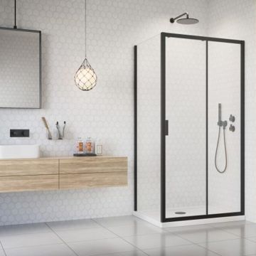 Perete lateral Radaway Alienta 80 cm negru-transparent sticla 5 mm