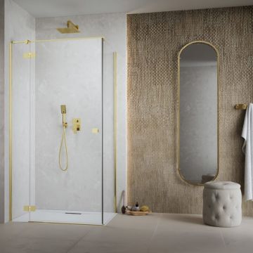 Usa de nisa batanta Radaway Essenza KDJ 100 cm sticla 6 mm finisaj auriu-transparent deschidere stanga