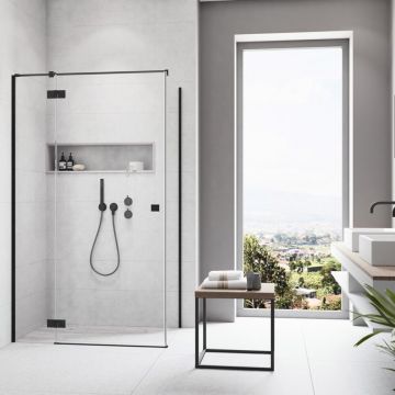 Usa de nisa batanta Radaway Essenza KDJ 110 cm sticla 6 mm finisaj negru mat-transparent deschidere stanga