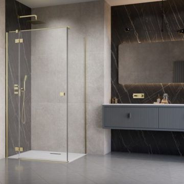 Usa de nisa batanta Radaway Essenza KDJ 120 cm sticla 6 mm finisaj auriu periat-transparent deschidere stanga