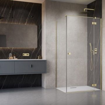 Usa de nisa batanta Radaway Essenza KDJ 80 cm sticla 6 mm finisaj auriu periat-transparent deschidere dreapta