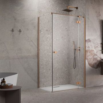 Usa de nisa batanta Radaway Essenza KDJ 80 cm sticla 6 mm finisaj cupru periat-transparent deschidere dreapta