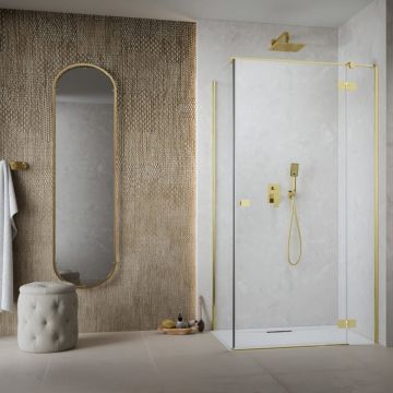 Usa de nisa batanta Radaway Essenza KDJ 90 cm sticla 6 mm finisaj auriu-transparent deschidere dreapta