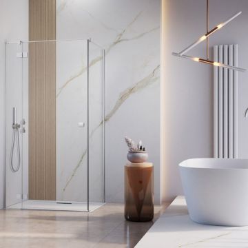 Usa de nisa batanta Radaway Essenza KDJ 90 cm sticla 6 mm finisaj crom-transparent deschidere stanga