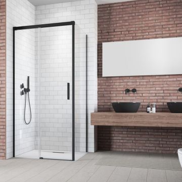 Usa de nisa culisanta Radaway Idea KDJ 110 cm sticla 6 mm negru-transparent deschidere stanga