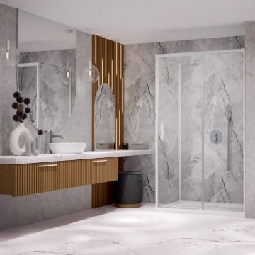 Usa de nisa culisanta Radaway Idea KDJ 140 cm sticla 6 mm alb-transparent deschidere dreapta