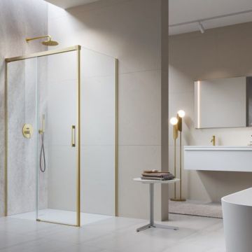 Usa de nisa culisanta Radaway Idea KDJ 160 cm sticla 6 mm auriu periat-transparent deschidere stanga