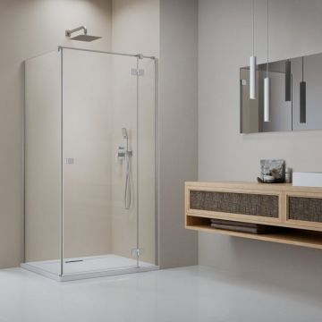 Cabina de dus dreptunghiulara cu usa batanta Radaway Essenza KDJ 120x100 cm finisaj nichel periat-transparent dreapta