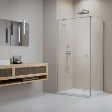 Cabina de dus dreptunghiulara cu usa batanta Radaway Essenza KDJ 120x100 cm finisaj nichel periat-transparent stanga