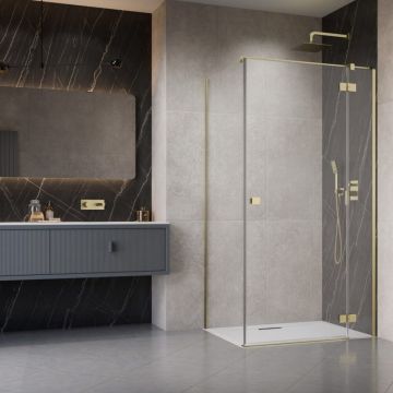 Cabina de dus dreptunghiulara cu usa batanta Radaway Essenza KDJ 120x90 cm finisaj auriu periat-transparent dreapta