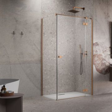 Cabina de dus dreptunghiulara cu usa batanta Radaway Essenza KDJ 80x90 cm finisaj cupru periat-transparent dreapta