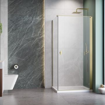 Cabina de dus dreptunghiulara cu usa batanta Radaway Nes KDJ I 100x90 cm finisaj auriu periat-transparent dreapta