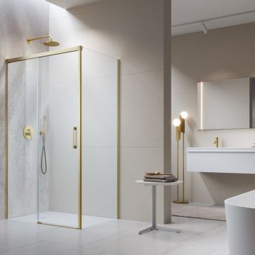 Cabina de dus dreptunghiulara cu usa glisanta Radaway Idea KDJ 100x70 cm finisaj auriu periat-transparent stanga
