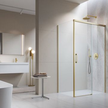 Cabina de dus dreptunghiulara cu usa glisanta Radaway Idea KDJ 110x75 cm finisaj auriu periat-transparent dreapta